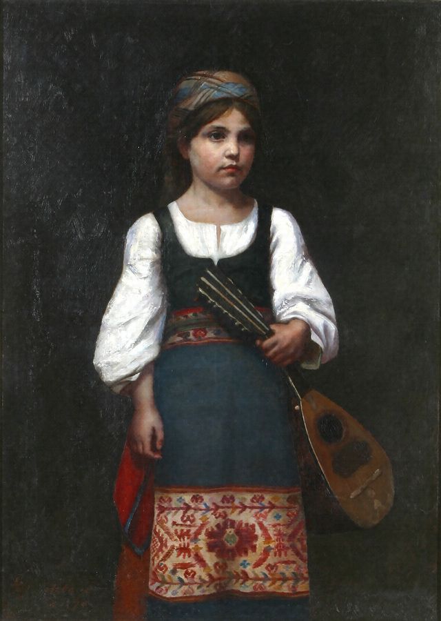 Girl with Mandolin (1879), by Kaneyuki Hyakutake