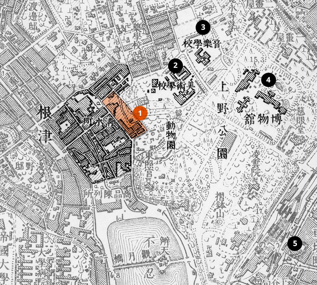 A map of Yanaka Shimizu-chō in Ueno (1909)