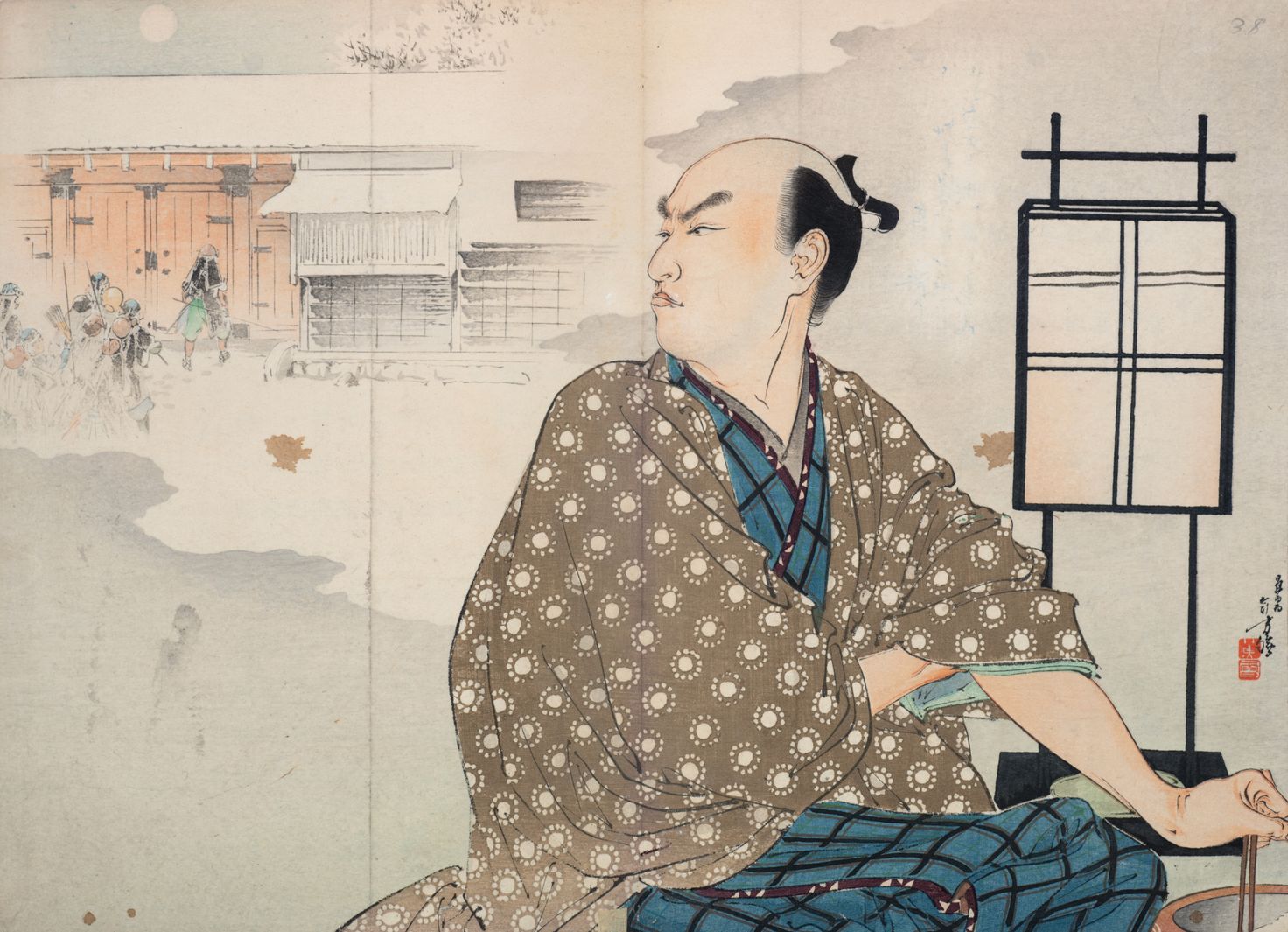 Frontispiece by Mizuno Toshikata for Yamada Bimyō's Kyōdanji, published by Aoki Sūzandō in 1897