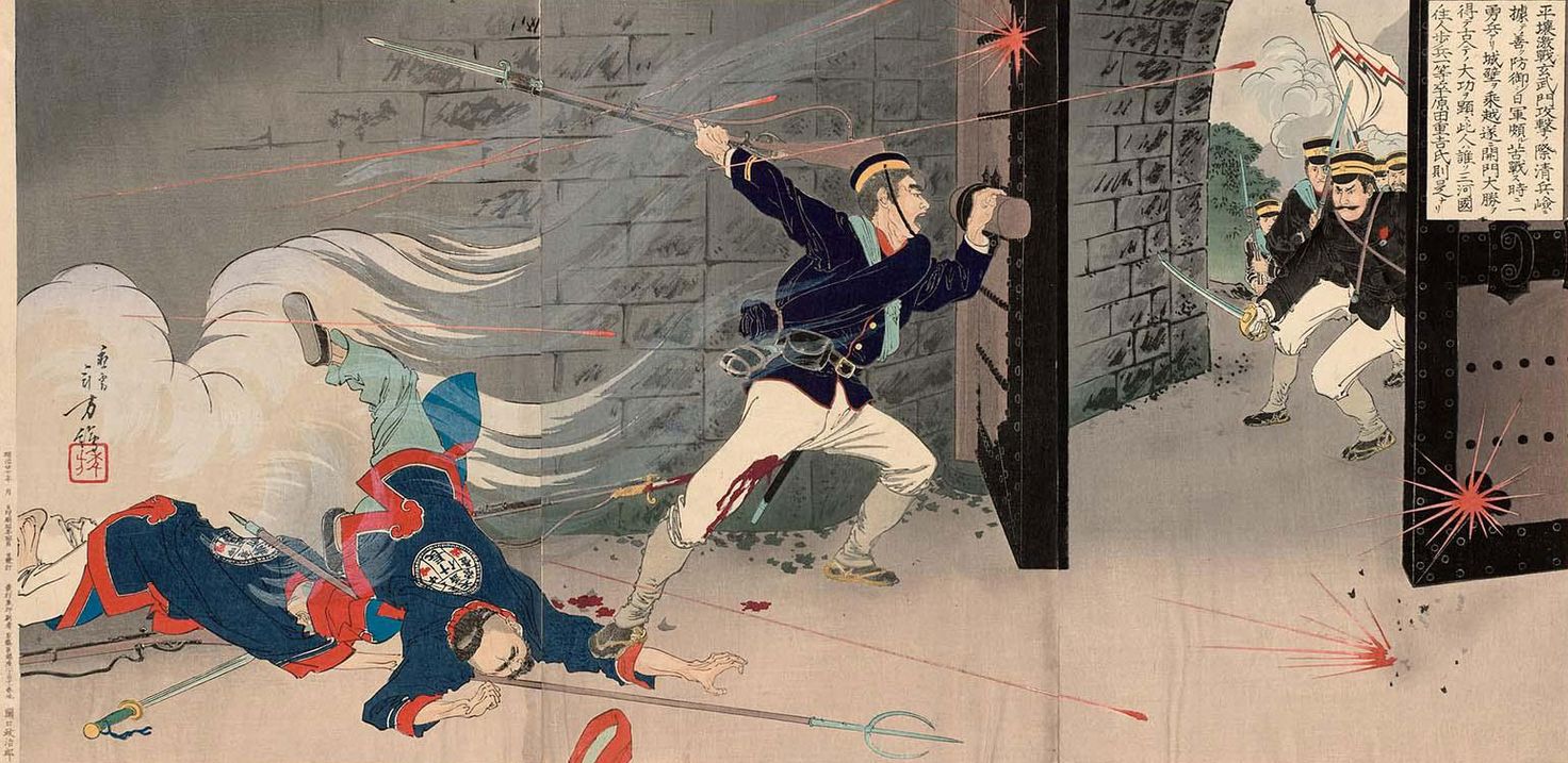 Heijō gekisen Genbunmon kōgeki no sai…Harada Jūkichi (1894)