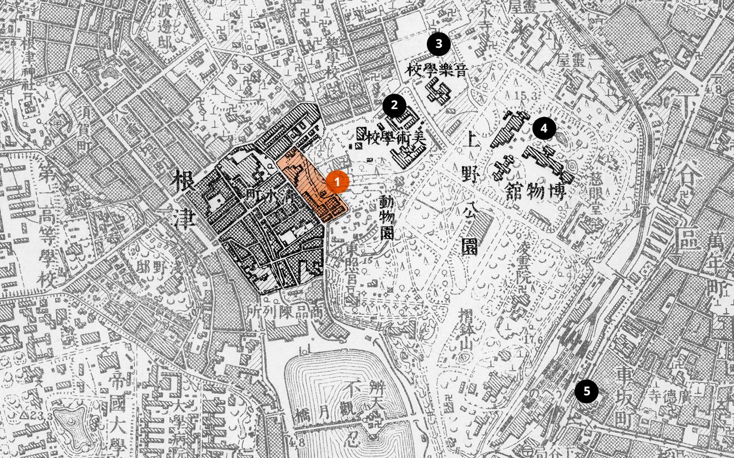 A map of Yanaka Shimizu-chō in Ueno (1909)