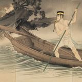 斥候騎兵軍曹川崎伊勢雄氏八月三日夜単身大同江ヲ泳渉シテ敵情ヲ視察シ敵舟ニ乗シ悠然帰陣ノ図
