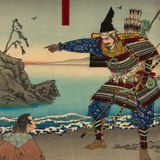 佐々木盛綱備前国藤戸ノ渡リニ平軍ヲ襲ハント漁人ニ水之浅深ヲ問フ図
