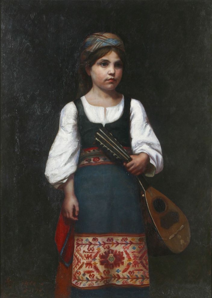 Girl with a Mandolin (1879), by Kaneyuki Hyakutake