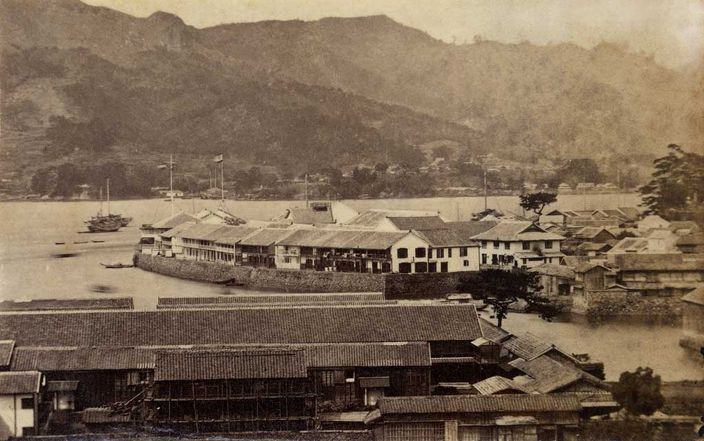 Panoramic view on the Dutch trading post of Dejima in Nagasaki.